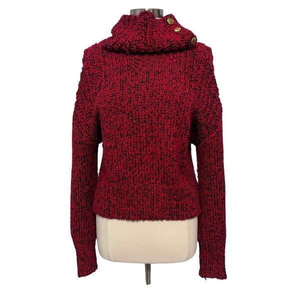 Rag & Bone Turtleneck Sweater XS Wool Blend Red Black Gold Buttons Pullover - Picture 1 of 11